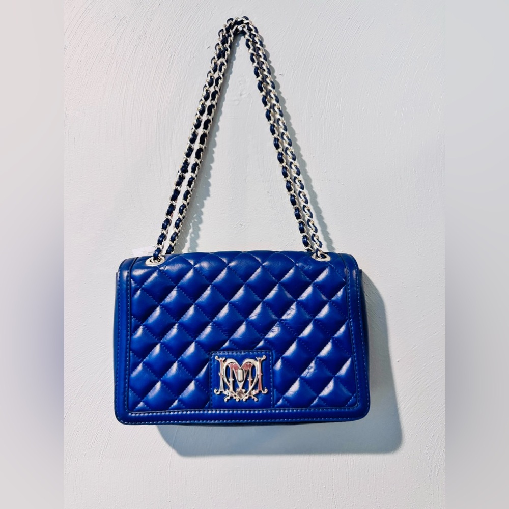 Love Moschino Patent Quilted Chain Strap Bag in Blue